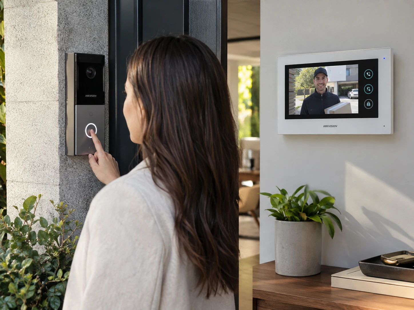 Videoportero inteligente instalado en ingreso moderno