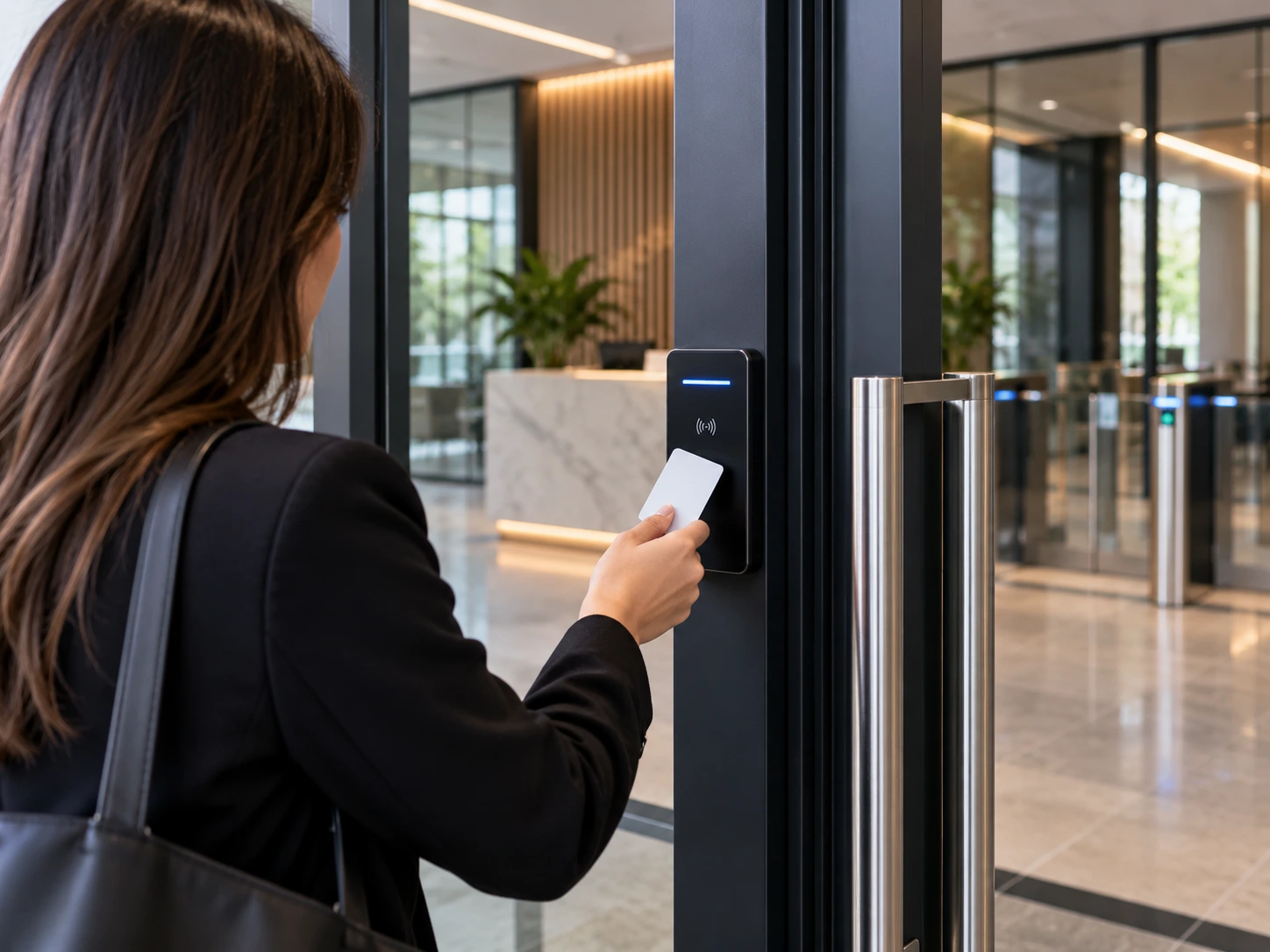 Control de acceso RFID en lobby corporativo